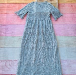 Pinkblush Light Teal Embroidered Lace Overlay Short Sleeve Maternity Maxi Dress